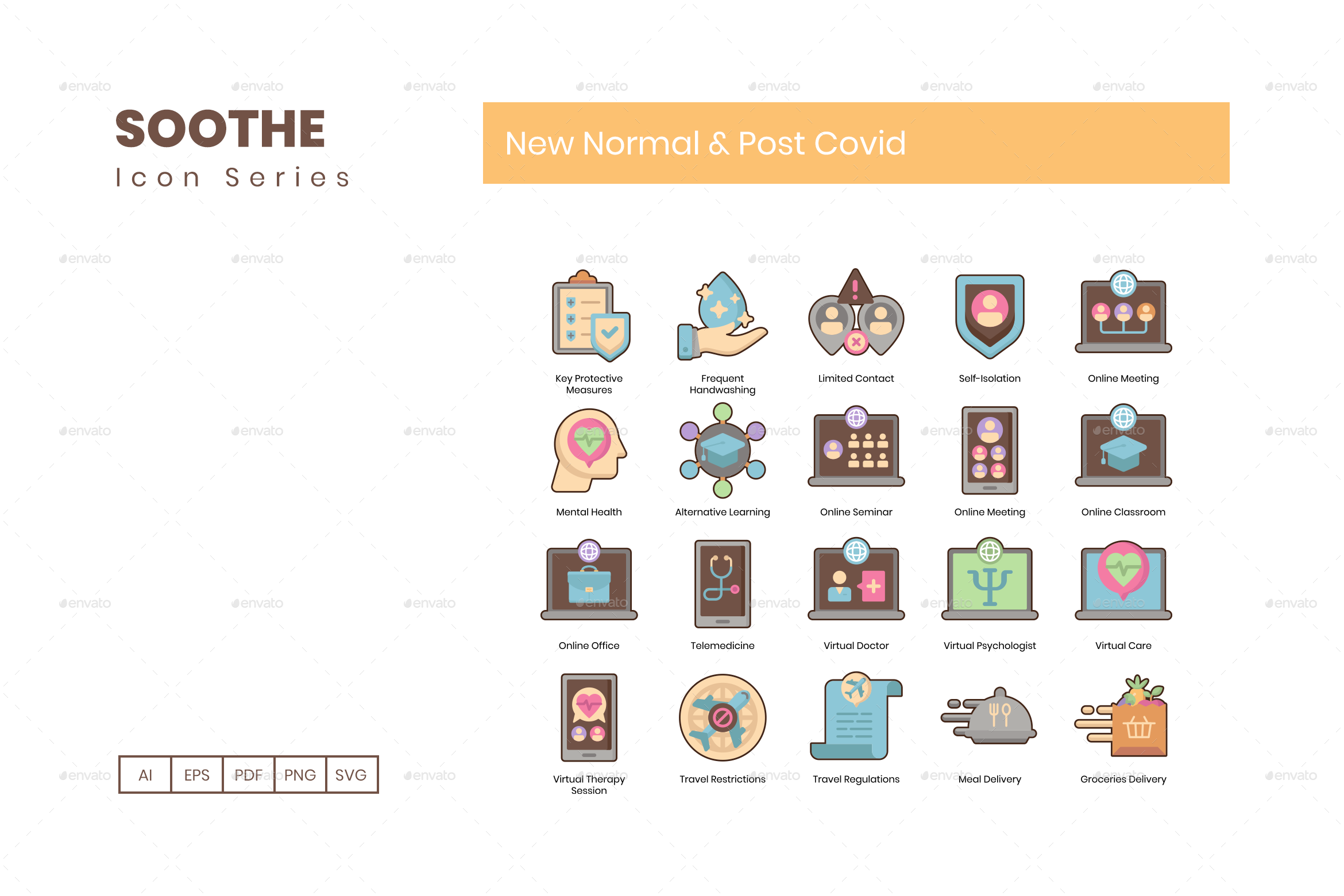 80 New Normal Post Covid Icons Soothe Series, Icons GraphicRiver